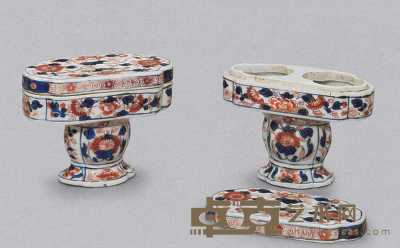 18世纪早期 青花红彩描金花卉纹高足香料盖罐 宽12.4cm